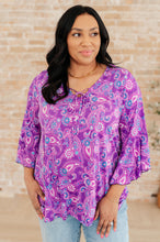 Load image into Gallery viewer, DEAR SCARLETT- Willow Bell Sleeve Top in Lavender Paisley