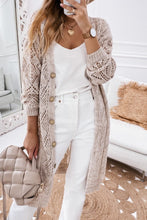 Load image into Gallery viewer, FASHION HOUSE- Khaki Hollow-out Openwork Knit Cardigan