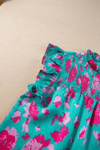 Load image into Gallery viewer, Green Floral Ruffled Flutter Sleeve Ruched Blouse