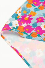 Load image into Gallery viewer, Sky Blue Floral Print Tie Split Neck Bubble Sleeve Babydoll Dress