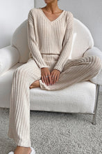 Load image into Gallery viewer, Khaki Ribbed Knit V Neck Slouchy Two-piece Outfit