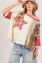 Load image into Gallery viewer, Round Neck Plaid Star Patch T-Shirt- SAGE + FIG