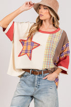 Load image into Gallery viewer, Round Neck Plaid Star Patch T-Shirt- SAGE + FIG