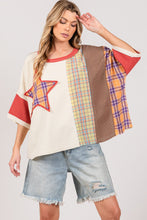 Load image into Gallery viewer, Round Neck Plaid Star Patch T-Shirt- SAGE + FIG