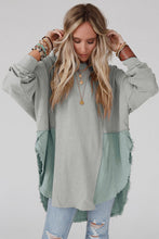 Load image into Gallery viewer, DEAR LOVE- Grey Crinkle Splicing Raw Hem High Low Oversized Blouse