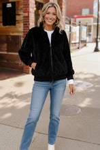 Load image into Gallery viewer, Black Cat Zip Up Faux Fur Coat