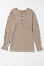 Load image into Gallery viewer, FASHION HOUSE- Pale Khaki Rib Textured Henley Knit Top