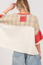 Load image into Gallery viewer, Round Neck Plaid Star Patch T-Shirt- SAGE + FIG