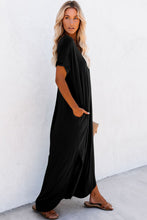 Load image into Gallery viewer, Black V Neck Hidden Pocket Splits Maxi T-shirt Dress