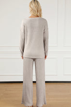 Load image into Gallery viewer, Khaki Ribbed Knit V Neck Slouchy Two-piece Outfit