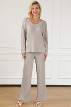 Load image into Gallery viewer, Khaki Ribbed Knit V Neck Slouchy Two-piece Outfit