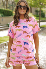 Load image into Gallery viewer, Pink Flower Print Short Sleeve High Waist Two Piece Shorts Set