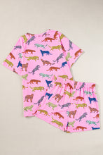 Load image into Gallery viewer, Pink Flower Print Short Sleeve High Waist Two Piece Shorts Set