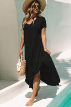 Load image into Gallery viewer, Black V Neck Hidden Pocket Splits Maxi T-shirt Dress