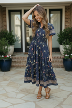 Load image into Gallery viewer, At the Summer Cottage Navy Floral Midi Dress