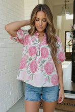Load image into Gallery viewer, Painted Peony Puff Sleeve Blouse