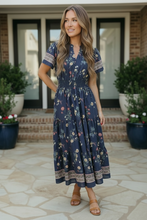 Load image into Gallery viewer, At the Summer Cottage Navy Floral Midi Dress