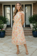 Load image into Gallery viewer, Watercolor Floral Flutter Sleeve Midi Dress