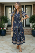 Load image into Gallery viewer, At the Summer Cottage Navy Floral Midi Dress