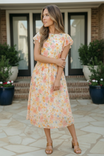 Load image into Gallery viewer, Watercolor Floral Flutter Sleeve Midi Dress
