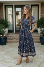 Load image into Gallery viewer, At the Summer Cottage Navy Floral Midi Dress