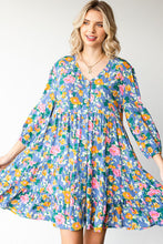Load image into Gallery viewer, Boho Vibes Cotton Floral Button Down 3/4 Sleeve Tiered Dress