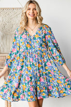 Load image into Gallery viewer, Boho Vibes Cotton Floral Button Down 3/4 Sleeve Tiered Dress