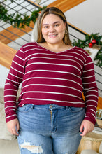 Load image into Gallery viewer, Erika Striped V-Neck Long Sleeve Top in Burgundy