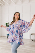 Load image into Gallery viewer, SP24- Fabled in Floral Draped Peplum Top in Blue