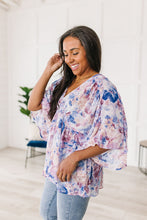 Load image into Gallery viewer, SP24- Fabled in Floral Draped Peplum Top in Blue
