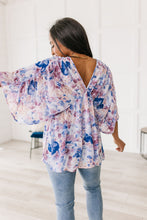 Load image into Gallery viewer, SP24- Fabled in Floral Draped Peplum Top in Blue