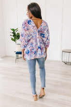 Load image into Gallery viewer, SP24- Fabled in Floral Draped Peplum Top in Blue