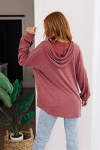 Load image into Gallery viewer, Happier Now Henley Hoodie in Burgundy (Reg & Curvy)
