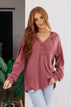 Load image into Gallery viewer, Happier Now Henley Hoodie in Burgundy (Reg & Curvy)