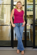 Load image into Gallery viewer, BIBI- I Can Love You Better Lace Trim Tank in Berry