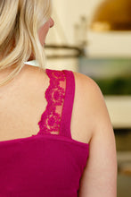 Load image into Gallery viewer, BIBI- I Can Love You Better Lace Trim Tank in Berry