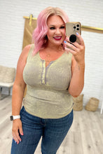 Load image into Gallery viewer, ZENANA- Mineral Washed Ribbed Henley Tank in Mocha Grey