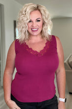 Load image into Gallery viewer, BIBI- I Can Love You Better Lace Trim Tank in Berry