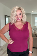 Load image into Gallery viewer, BIBI- I Can Love You Better Lace Trim Tank in Berry