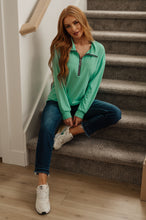 Load image into Gallery viewer, Let Me Think On It Half Zip Pullover in Mint (Reg & Curvy)
