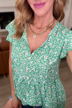 Load image into Gallery viewer, HAPTICS- Flirty and Thriving Floral Flutter Sleeve Top in Green