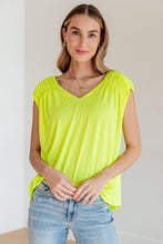 Load image into Gallery viewer, DEAR SCARLETT- Ruched Cap Sleeve Top in Neon Green