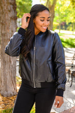 Load image into Gallery viewer, This Is It Faux Leather Bomber Jacket In Black (Reg & Curvy)