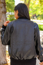 Load image into Gallery viewer, This Is It Faux Leather Bomber Jacket In Black (Reg & Curvy)