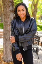 Load image into Gallery viewer, This Is It Faux Leather Bomber Jacket In Black (Reg & Curvy)