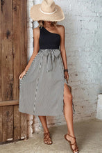 Load image into Gallery viewer, Striped One-Shoulder Slit Dress