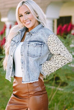 Load image into Gallery viewer, Leopard Button Up Raw Hem Denim Jacket