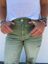 Load image into Gallery viewer, PREORDER: TALL Blakeley Distressed Jeans In Olive and Camel TALL Inseam Ends 8/15
