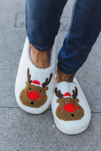 Load image into Gallery viewer, Holiday Red Nose Reindeer Print Fleece Slippers
