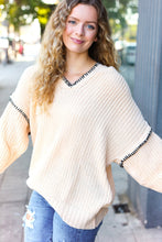 Load image into Gallery viewer, The Perfect Day Oatmeal Notched Neck Contrast Stitch Knit Hoodie
